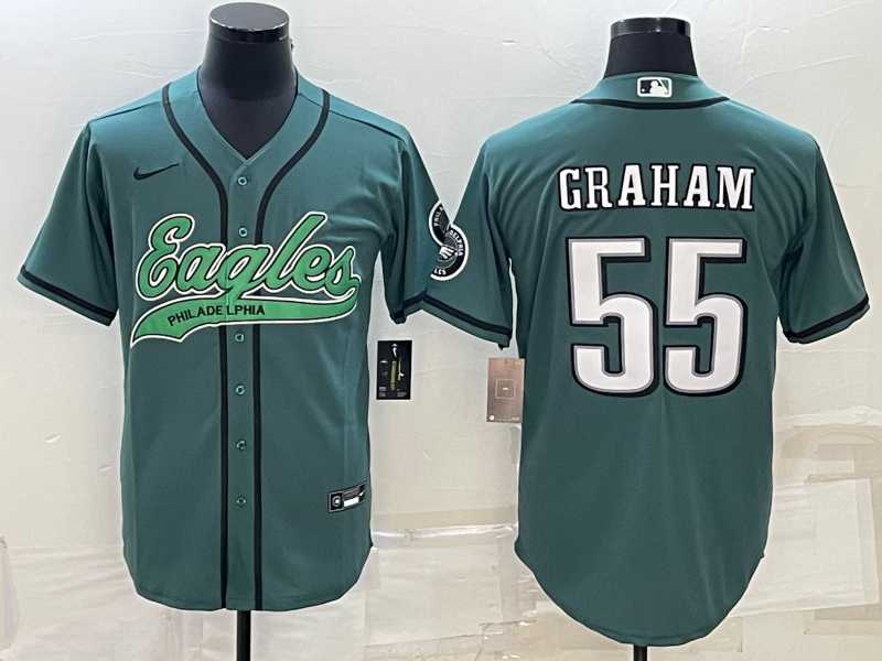 Men%27s Philadelphia Eagles #55 Brandon Graham Green With Patch Cool Base Stitched Baseball Jersey->philadelphia eagles->NFL Jersey